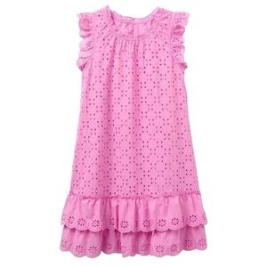 Matilda Jane Enchanted Pink Eyelet Shift Dress Large Ruffle Romantic Cottage